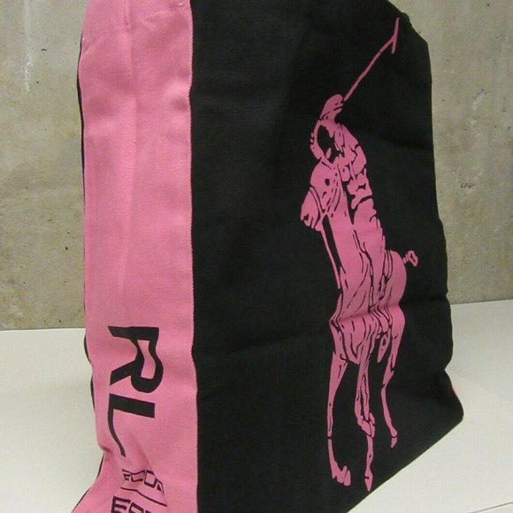 Polo Ralph Lauren Black Canvas Tote RL 2000 Pink Pony Logo - Picture 3 of 5
